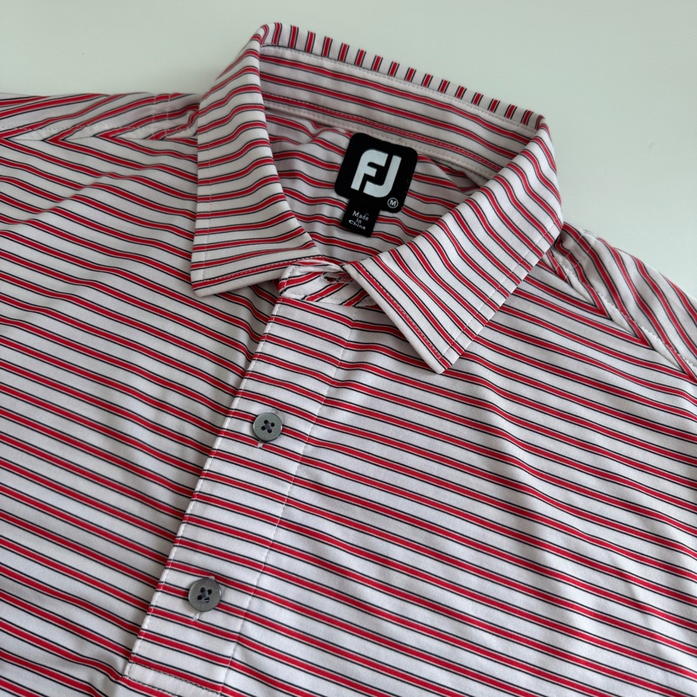 Footjoy FJ Red White Blue Stripe Short Sleeve Polo Men's Medium Golf USA